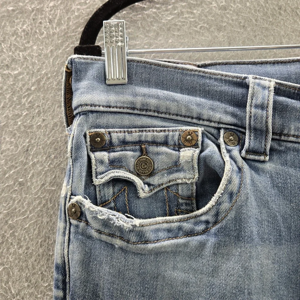 True Religion Men Jeans 33 Light Blue Denim Relaxed Straight Ricky Grunge READ